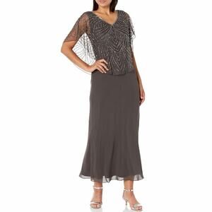 NWT J. KARA Beaded Gray Gown Mother Of The Bride / Groom Slate Chiffon Dress